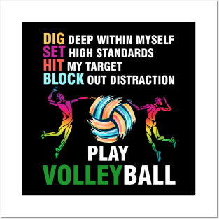 Funny Volleyball T Shirt Dig Set Hit Block Play Tee Posters and Art